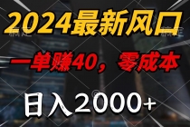 2024最新风口项目，一单40，零成本，日入2000+，小白也能100%必赚