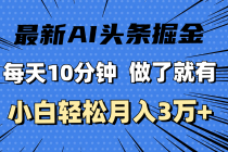 最新AI头条掘金，每天10分钟，做了就有，小白也能月入3万+-“有力度”创业网